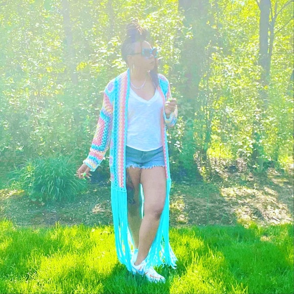 LAST ONE Straight Up Crochet & Fringe Cardigan - Picture 2 of 7